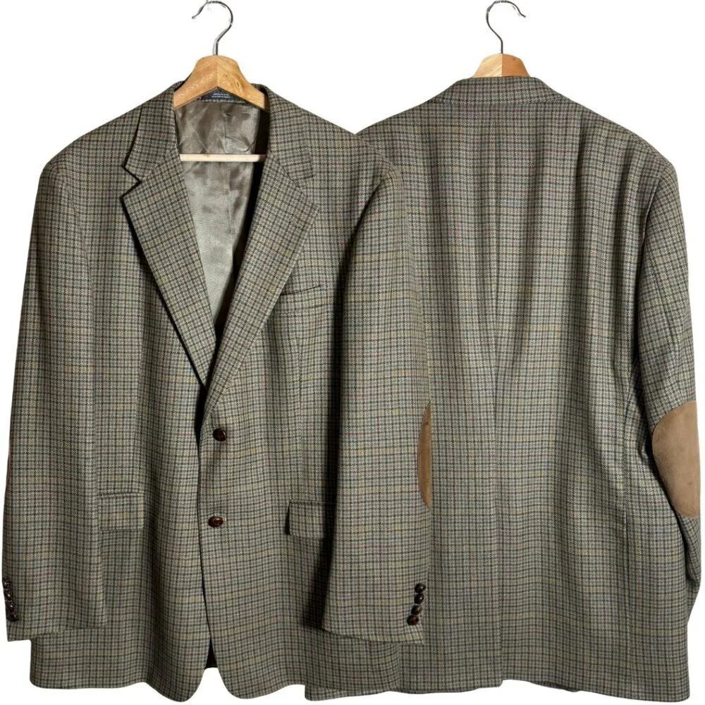 Austin Reed Wool Houndstooth Sport Coat Dinner Jacket Blazer Men's Size 44L Tan